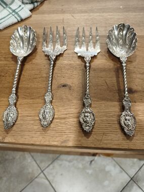 Ornate Sterling Silver Forks and Spoons Set - Decorative Table Serving Utensils